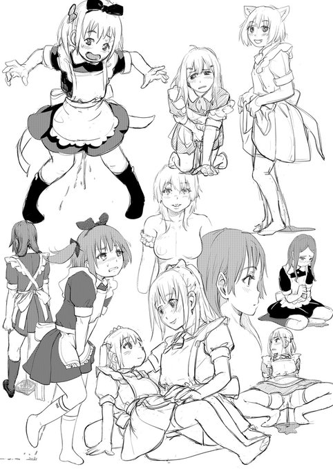 毎日メイドの日。過去絵まだあるとは思うけど先月描いた落書きメイドとかを 