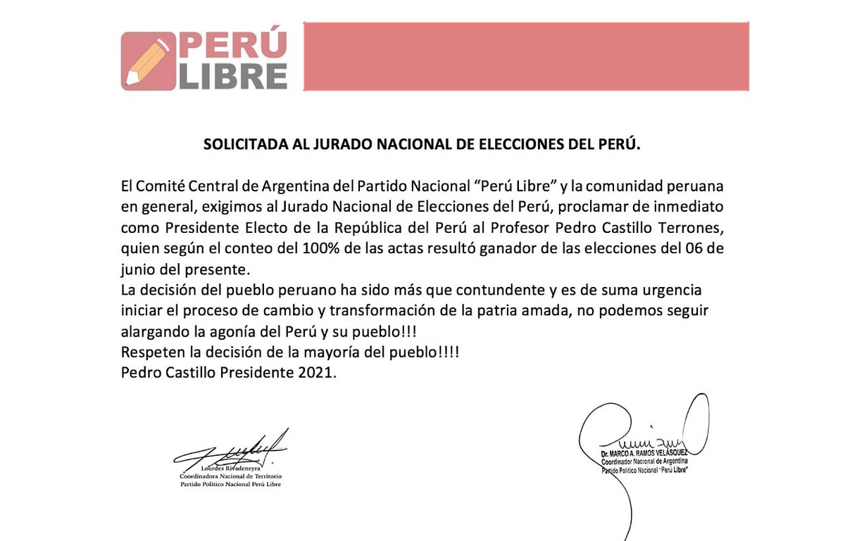 _PeruLibre's tweet photo. SOLICITADA AL JURADO NACIONAL DE ELECCIONES DEL PERÚ 🇵🇪🇵🇪🇵🇪 https://t.co/xGSWtnY6lL