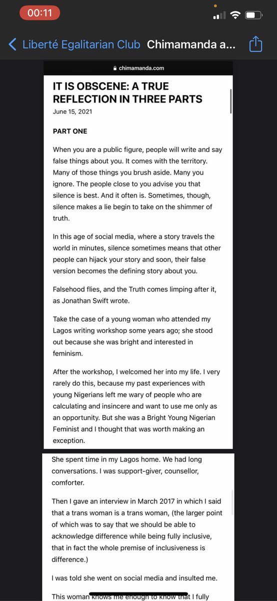 OurFavOnlineDoc's tweet photo. Now that the website is down,
For people who have not seen the whole Chimamanda article, here is the whole writeup. 

Read it here. Pass this on. (Part 1): https://t.co/puDEdDE4Gb