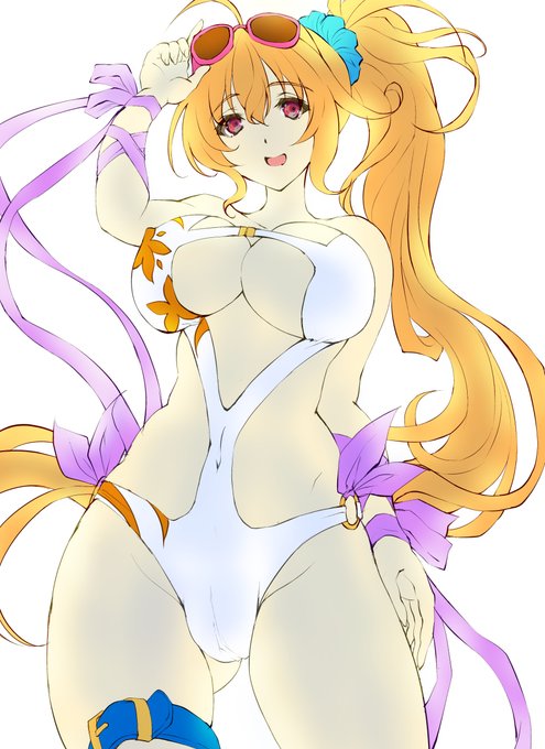 とちう。エピテンドラムちゃんの水着面白いデザインだなぁ思って描き始めた、ビキニっぽいけど、実はワンピースタイプをめっちゃ肉抜きしたって感じ見たいね 