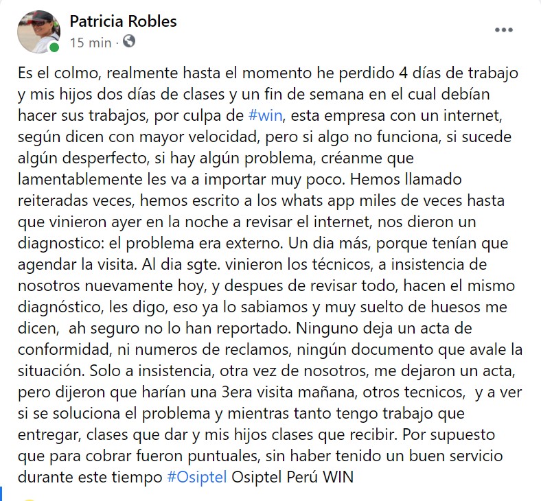 PatriciaRoblesN's tweet photo. Deben saberlo @OSIPTEL @wininternetpe @IndecopiOficial Quiero cancelar el servicio y que me devuelvan el dinero. https://t.co/RnB7RxNaKN