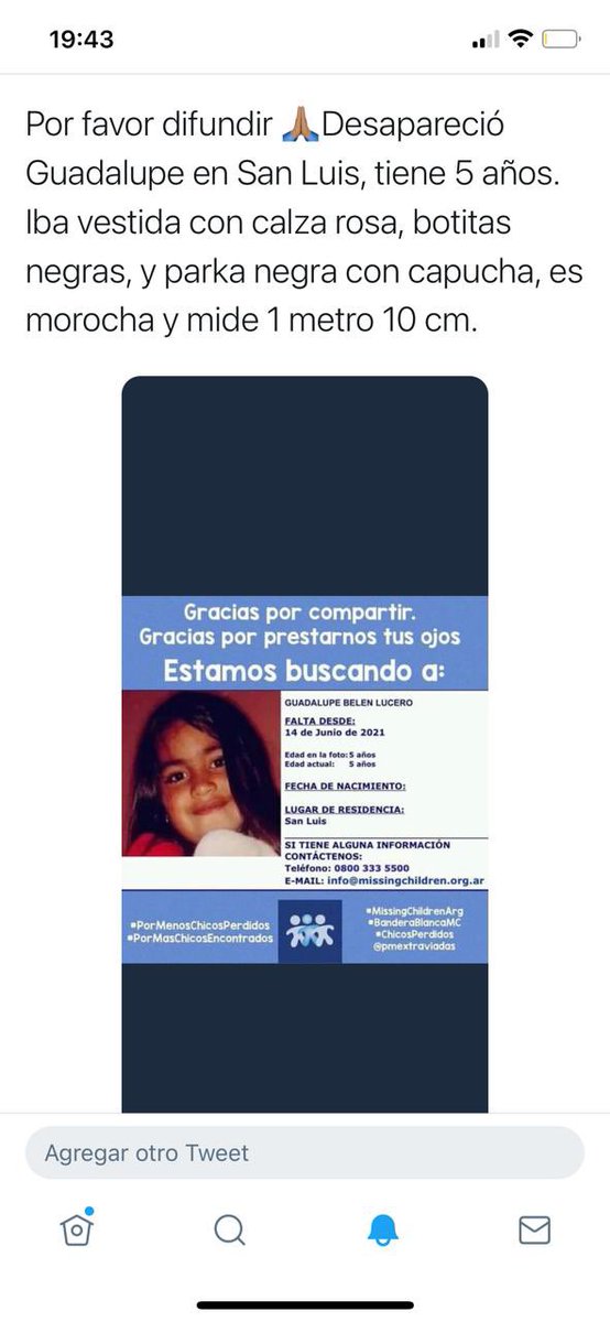 PeriodistasdArg's tweet photo. Tiene 5 años. Hace 24 horas que está desaparecida. Pasa en San Luis #Guadalupetienequeaparecer https://t.co/txewupgbID