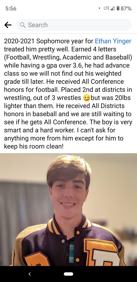 1CrowdPleaser's tweet photo. He doesn't like to brag about himself, but I have no problem bragging about @EthanYinger earned four letters his sophomore year. 2020-2021 treated him pretty well. #AllConfrence #AllDistrict #Proud2bPirates @BeltonSchools @BeltonWrestling @BHShardball @Belton_Football https://t.co/cygN4RZQ83