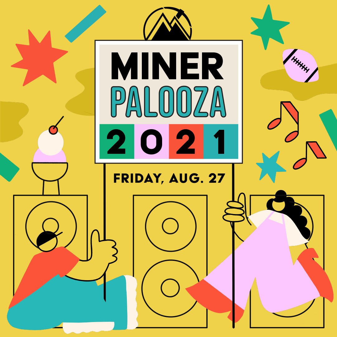 Minerpalooza's tweet photo. We are excited to announce that this year, Minerpalooza is back on the UTEP campus! Save the date for Friday, August 27 when all the food, fun, entertainment, and live acts will take place. We canβt wait to see everyone in person once again! #Minerpalooza #UTEPEvents @utep https://t.co/TtKGJOhDRy