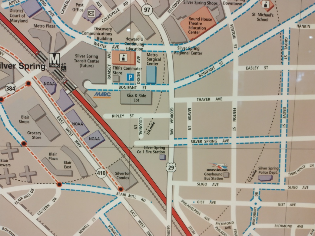 Detail from area map, including a building labeled "Silver Spring Police Dept."