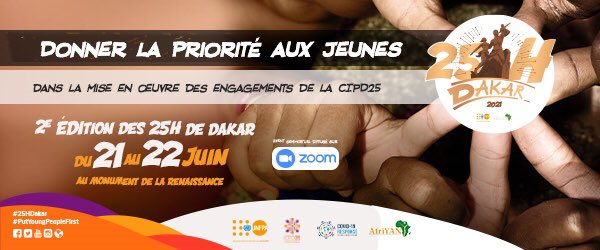 Donner la priorité aux jeunes #AfriYAN vous donne rendez-vous les 21 et 22 juin au monument de la renaissance africaine pour la 2ème édition des #25H de Dakar. #putyoungpeoplefirst #StrongerTogether