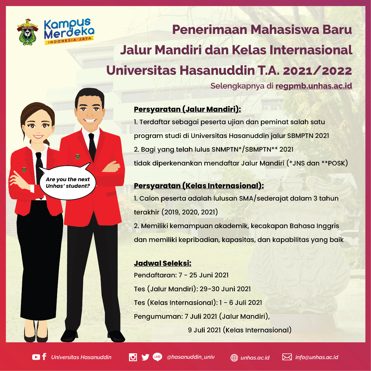 Informasi jalur penerimaan mahasiswa baru Unhas.
