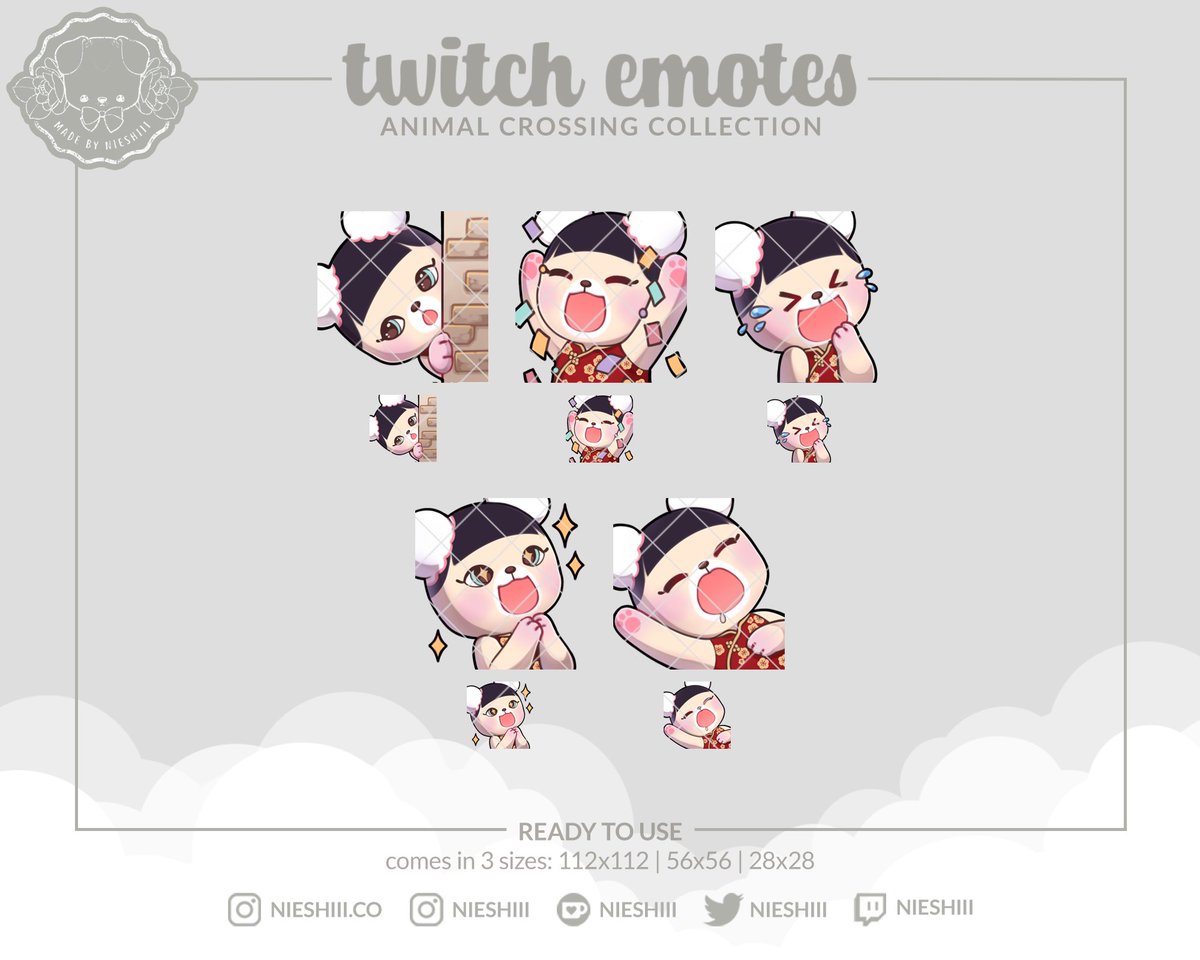 nieshiii's tweet image. RT's are deeply appreciated! Some ACNH emotes are finally up at nieshiii.etsy.com :D so far there's Maple, Marty, Stitches, Judy, Pekoe, Bluebear and Olive! What villager would you like to see as an emote?? #animalcrossingemote #twitchemoteartist #acnhemote