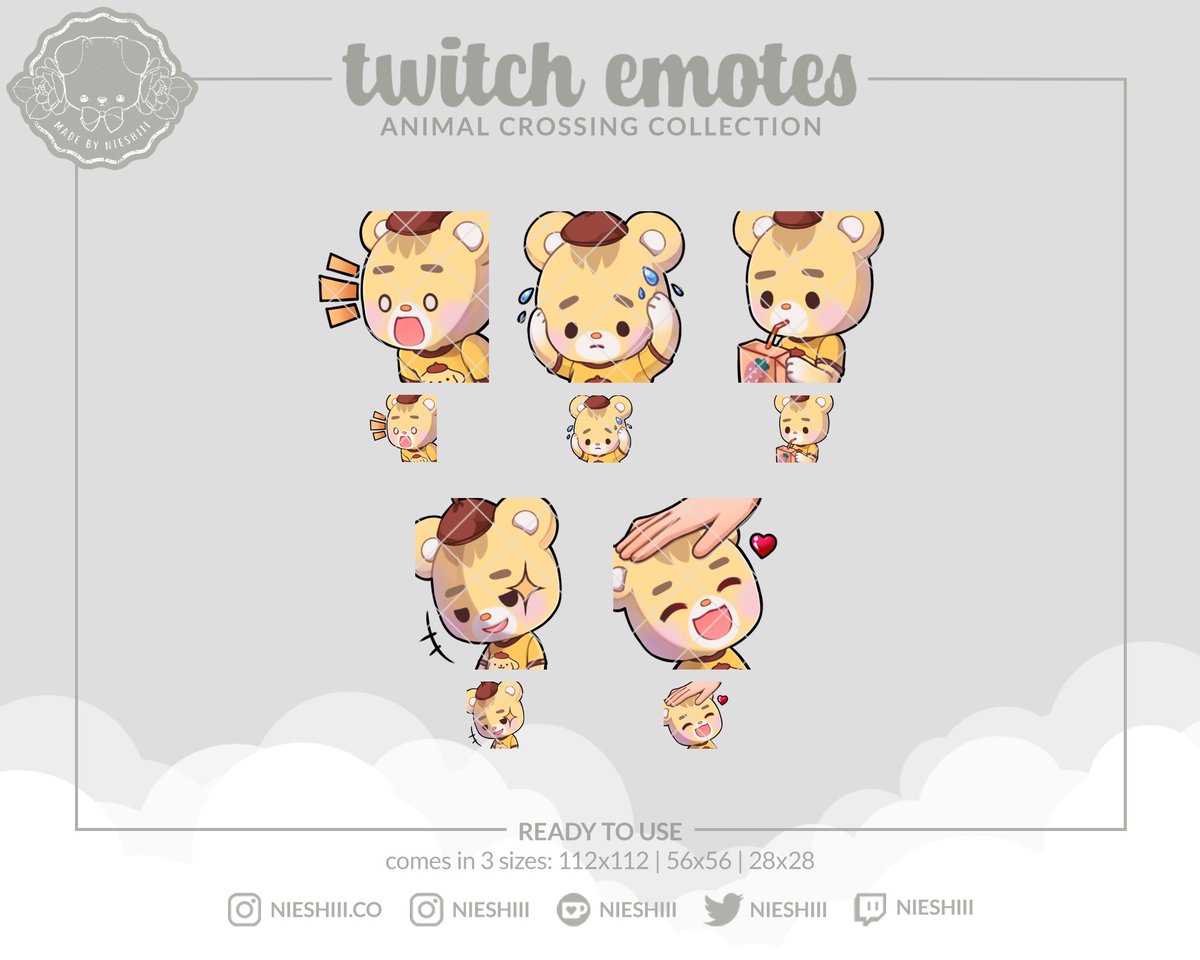 nieshiii's tweet image. RT's are deeply appreciated! Some ACNH emotes are finally up at nieshiii.etsy.com :D so far there's Maple, Marty, Stitches, Judy, Pekoe, Bluebear and Olive! What villager would you like to see as an emote?? #animalcrossingemote #twitchemoteartist #acnhemote