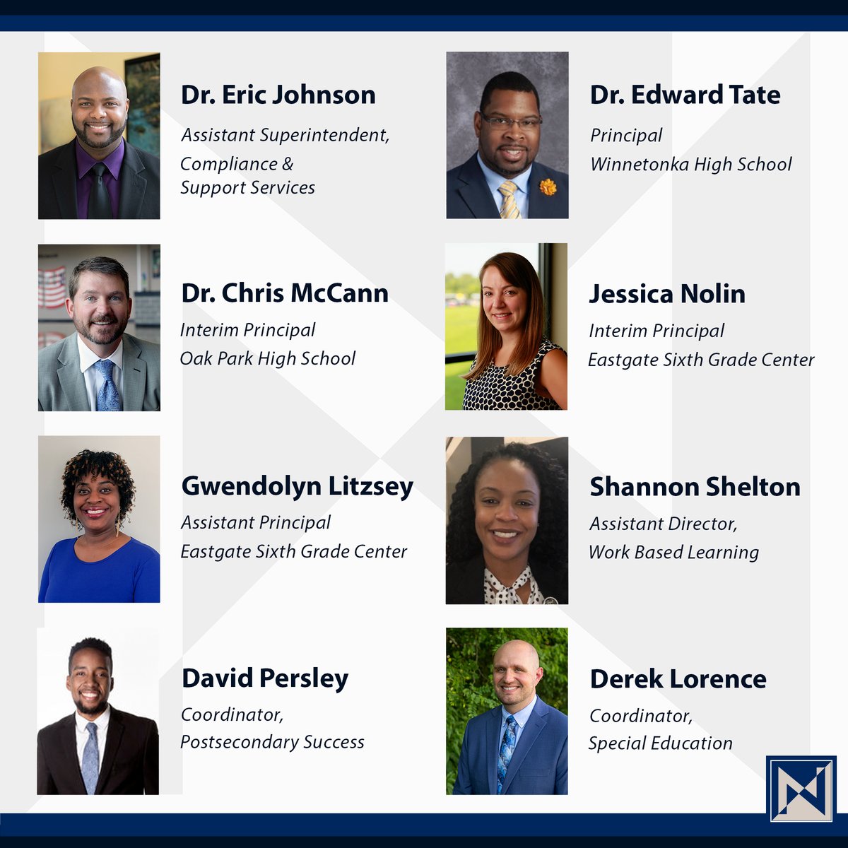 NKCSchools's tweet photo. The Board of Education has approved the appointment of several administrators for 2021-22. We are looking forward to their leadership as we begin the upcoming school year! #NKCChampions https://t.co/0c46pN9899