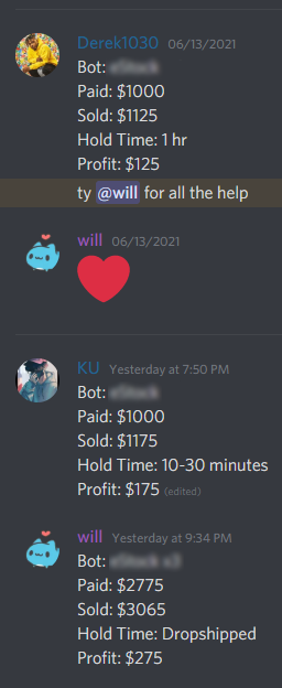 Quickflips⚡️ With a dedicated botflipping team, members were able to take advantage of the volatile market and make $800+ each just in the past week! Who wants to join the winning team? 👑