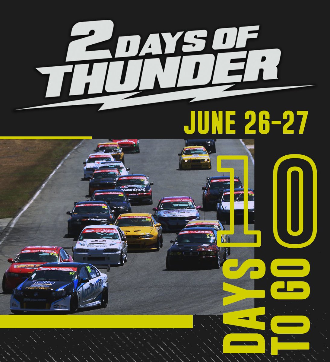 10 Days before we’re on track with 2 Days of Thunder! ⚡
QTCC will surely provide some thunder 😲

📋 INFO
Dates: 26th + 27th June
Gates open: 7:00am
On track: 8:30am
Spectator entry: $40 weekend pass, $20 Saturday pass, $30 Sunday pass. Kids 12 and under have free entry
