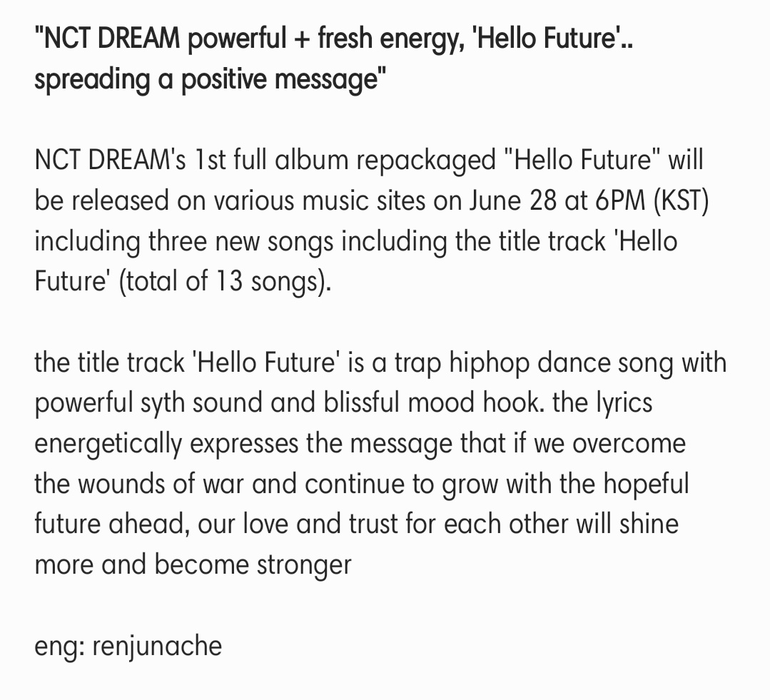 Lyrics dream hello nct future Hello Future: