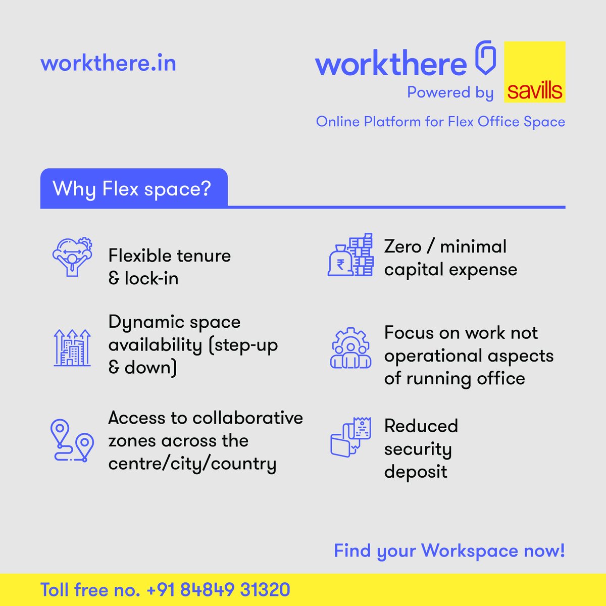 IndiaSavills's tweet image. @work_there , a global brokerage backed online listing platform for flexible office spaces.

Find your workspace now! Login on workthere.in

or call +91 8484931320

#Workthere #FlexibleOfficeSpace #SavillsIndia #WorkthereIndia #managedofficespace