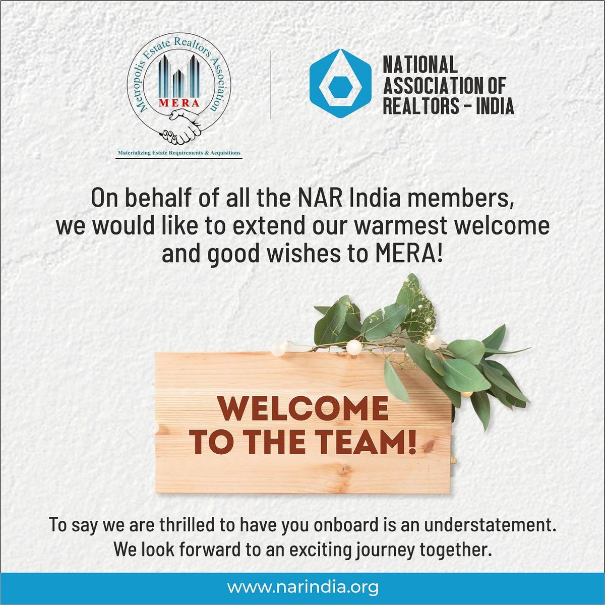 NARINDIAtweets's tweet photo. Announcing the latest addition to our ever-growing NAR India family, Mumbai-based Metropolis Estate Realtor's Association (MERA)!

 We look forward to growing together in leaps and bounds!

#NARIndia #Collaborate #Realestate #Realtors #NonProfit #Advisory #Association #TeamWork https://t.co/bX5bIGhegq