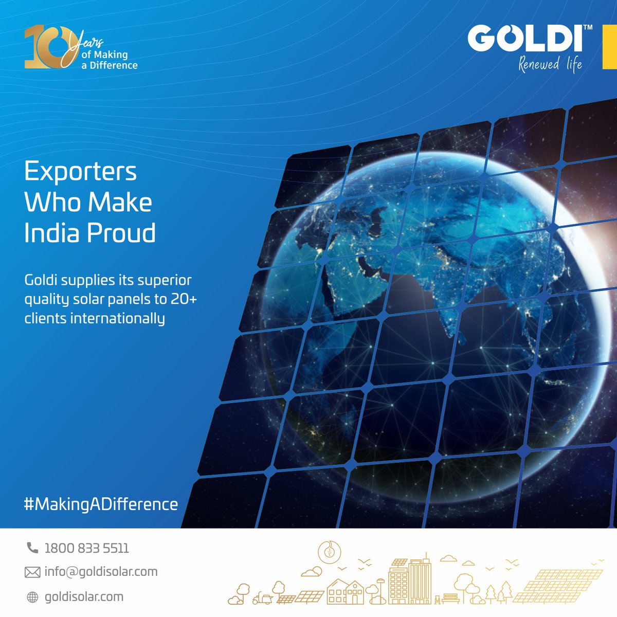goldisolar's tweet image. Goldi’s high quality solar products are in demand not just nationally but internationally too. Goldi has therefore contributed significantly in changing the way Indian made products are received abroad. #MakeInIndia #SolarExport  #SolarPanels #InternationalClients