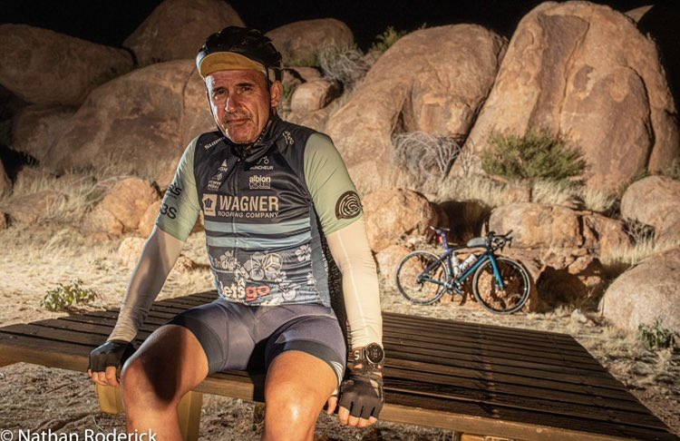 miketomalaris's tweet photo. The battled-hardened image of @rupertguinness after more than 1364km in four days. 
Photo taken at Devil’s Marbles by @nathanroderick_ 
#PowerOfThePedal https://t.co/hEB9CIbsK2