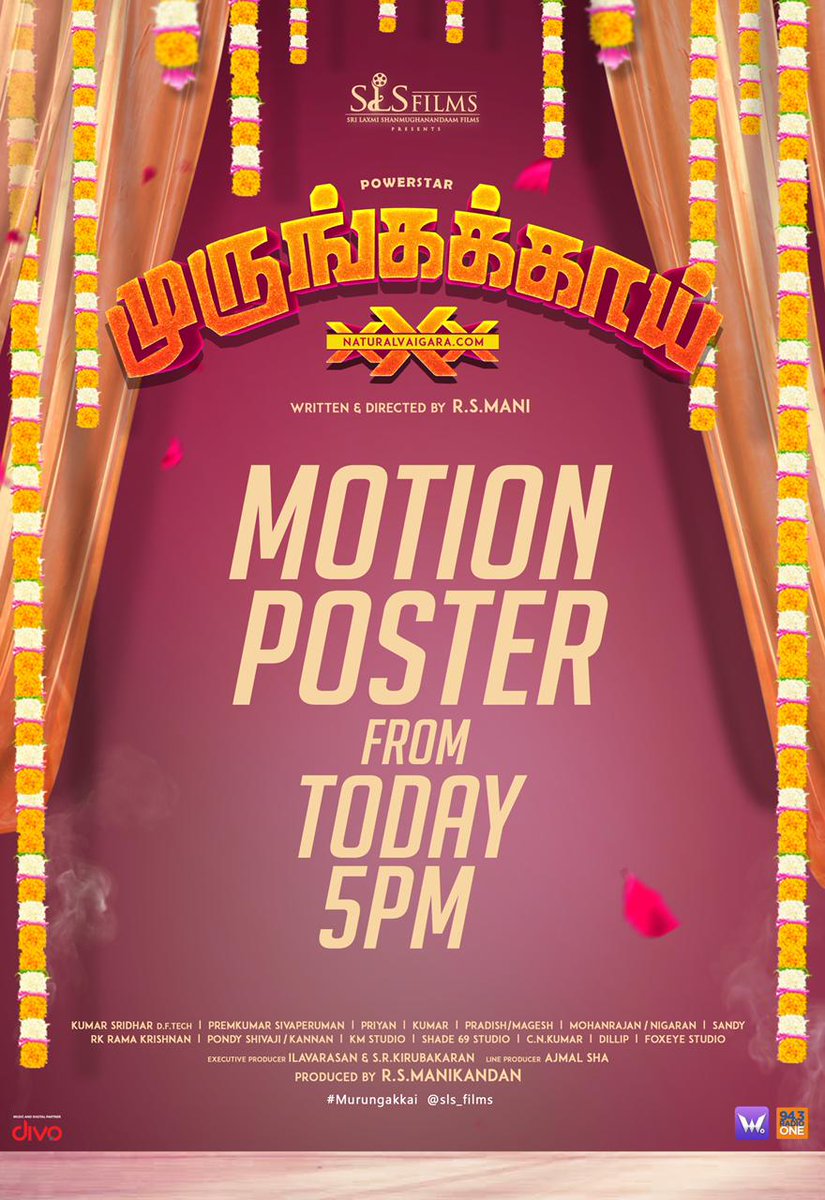 The official motion poster of #Murungakkai is releasing today at 5️⃣ PM on <a href="/divomusicindia/">Divo Music</a> 

#powerstarinmurungakkai 
<a href="/Powerstariam/">IamPowerstar</a> <a href="/manirs_Dir/">R S Mani</a> <a href="/kumarsridhardop/">Kumar Sridhar</a> #Premkumarsivaperuman <a href="/editorpriyan/">Director Priyan</a> <a href="/Lyricist_Mohan/">mohanrajan Lyricist</a> <a href="/itsme_aju/">Ajmal Sha</a> <a href="/sls_films/">SLS films</a> <a href="/whispwindoo/">Whispering Windoo</a> <a href="/divomovies/">Divo</a> <a href="/proCNKumar/">C.N.Kumar</a>