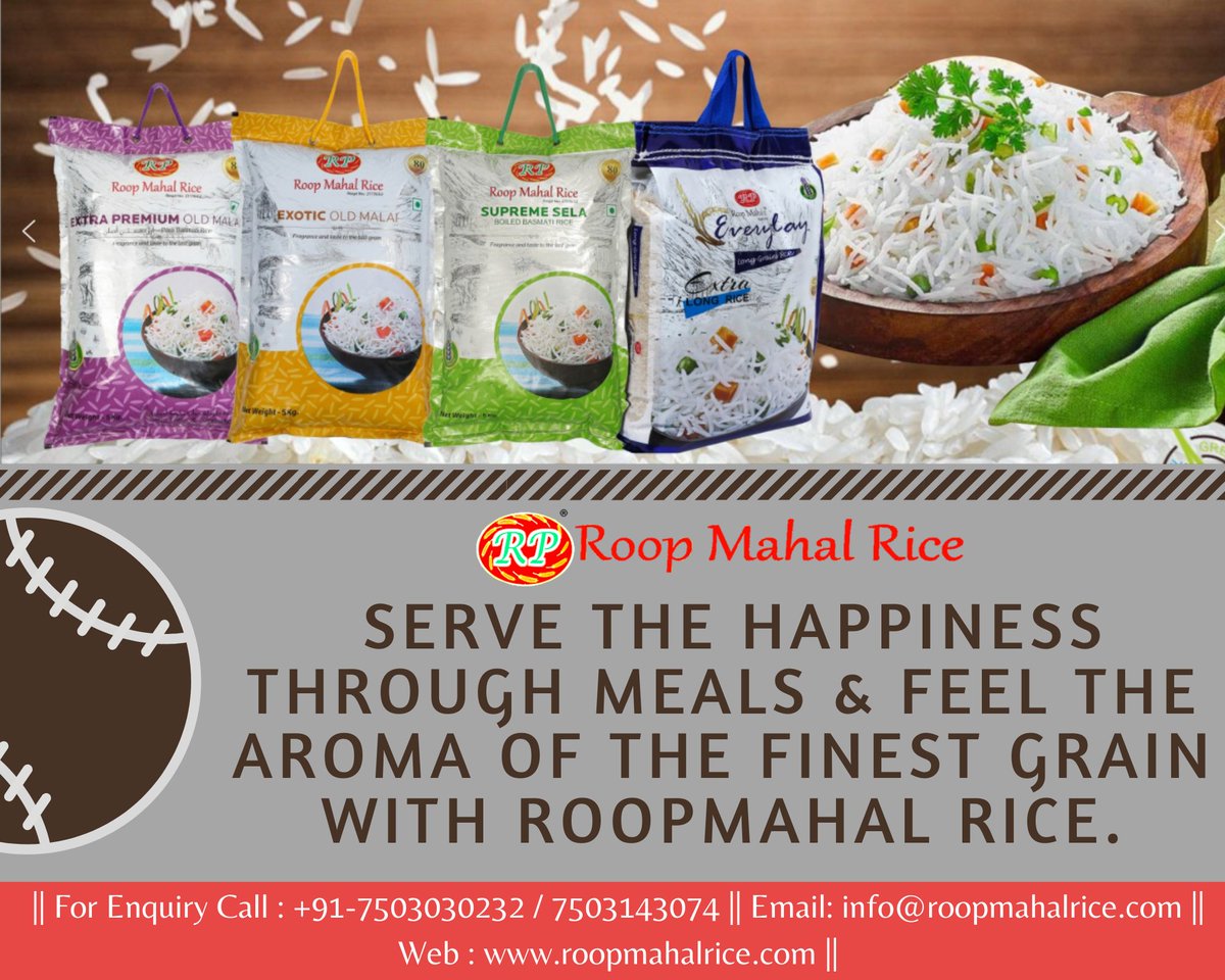Roop_Mahal_Rice's tweet photo. Serve the happiness through meals &amp; feel the aroma of the finest Grain With RoopMahal Rice.
Buy Now: https://t.co/TNNZfou8T1
#everyday #healthy #nutritious #shipping #India #offer #grain #jasmine #strike #balance #delicious #happiness #aroma #serve #foodie #recipes https://t.co/60JlSrmfBP