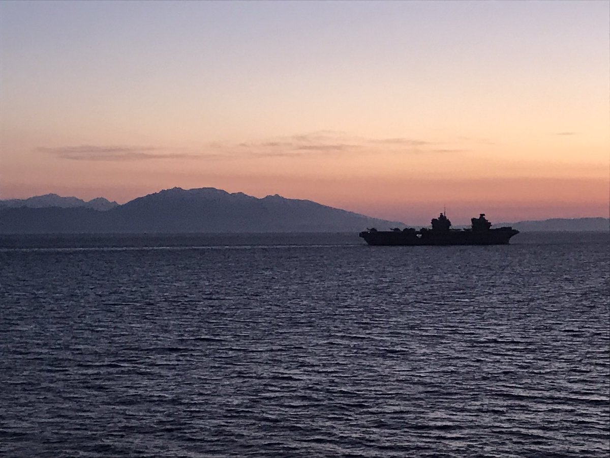 RFATidespring's tweet photo. @RFATidespring transited the Bonifacio strait this morning with @HMSQNLZ and @RFAFortVictoria as well as ITS ANDREA DORIA and USS THE SULLIVANS #Patrickthepea was keeping watch in the Captains Chair. https://t.co/jYymlgrKdO