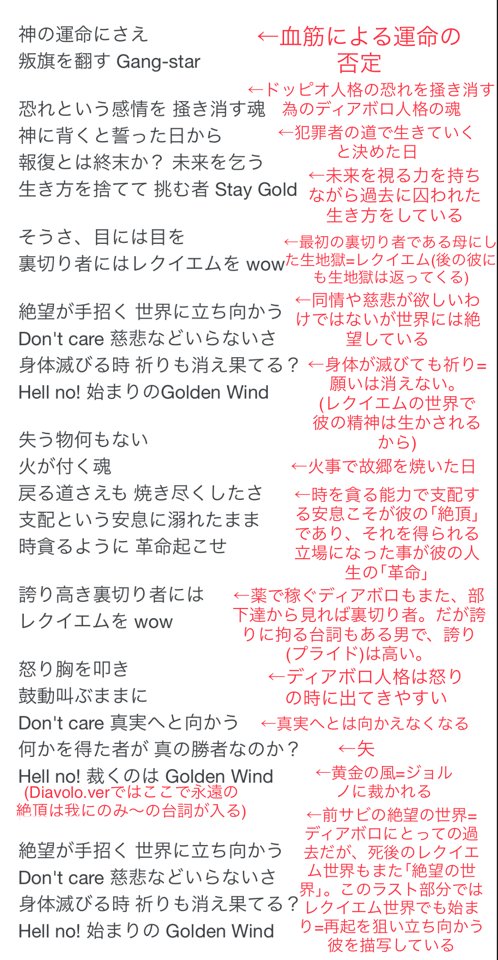 ゆ る さ ん Yurusan 裏切り者のレクイエムの歌詞はディアボロ視点としても解釈 考察出来る というかdiavolo Verもセリフ追加のみで歌詞は変わらない辺り 最初からジョルノ視点でも ブチャラティ視点でも ボス視点でも読み取れるような歌詞にして