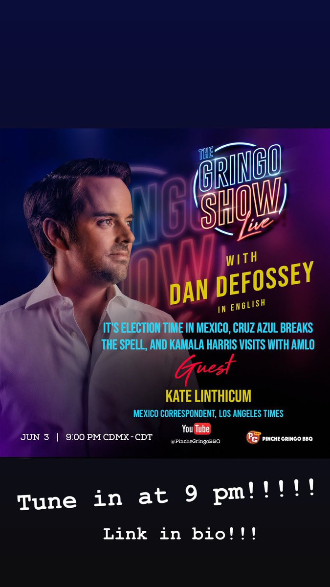 Tune in at 9 pm MX with <a href="/dandefossey/">Dan DeFossey</a> to hear about the upcoming Mexican election, Cruz Azul’s big win and Kamala Harris’ visit to Mexico. Special guest <a href="/katelinthicum/">Kate Linthicum</a> to discuss. A show you won’t want to miss! youtu.be/Zk1HCKIZrGY