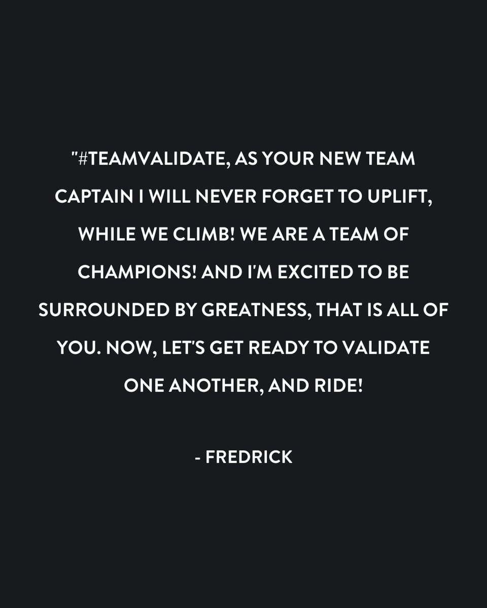 thatfredfactor's tweet photo. That @onepeloton Membership hits different when you're the newest Team Captain for Validate. #teamvalidate #ridetogreatness https://t.co/eCgBYIdT05