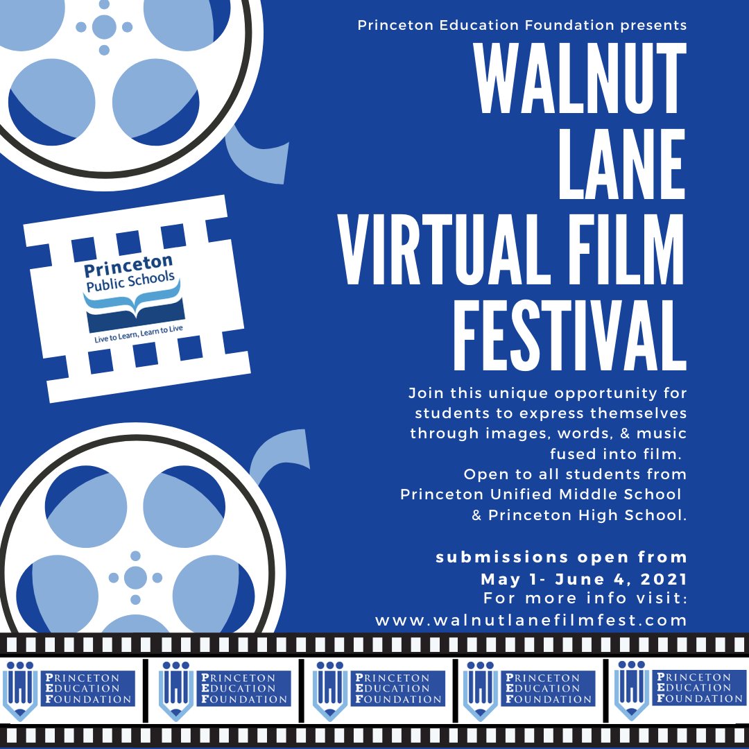PrincetonEF's tweet photo. We are so excited as we wind down our Walnut Lane Virtual Film Festival! Don't miss out and get your entries in by tomorrow at 3PM! https://t.co/VstC0sKMWS #WalnutLaneFilmFestival #PrincetonPublicSchools #PrincetonEducationFoundation #PUMS #PHS #filmstudents #studentvoice https://t.co/lqsKdOfz39