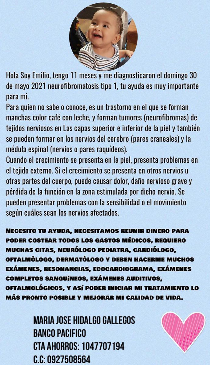 lina_pn's tweet photo. A mi ahijado, lo diagnosticaron con neurofibromatosis tipo1 hay que hacerle muchas pruebas, exámenes, citas y así poder mejorar su calidad de vida. Necesitamos tu ayuda para poder costear todo 🙏🏻 compartan por favor 
@luisantonio_r @jonathanpeb @FLOR_MPALOMEQUE @flacaguerrerog https://t.co/4FK7SASnKj