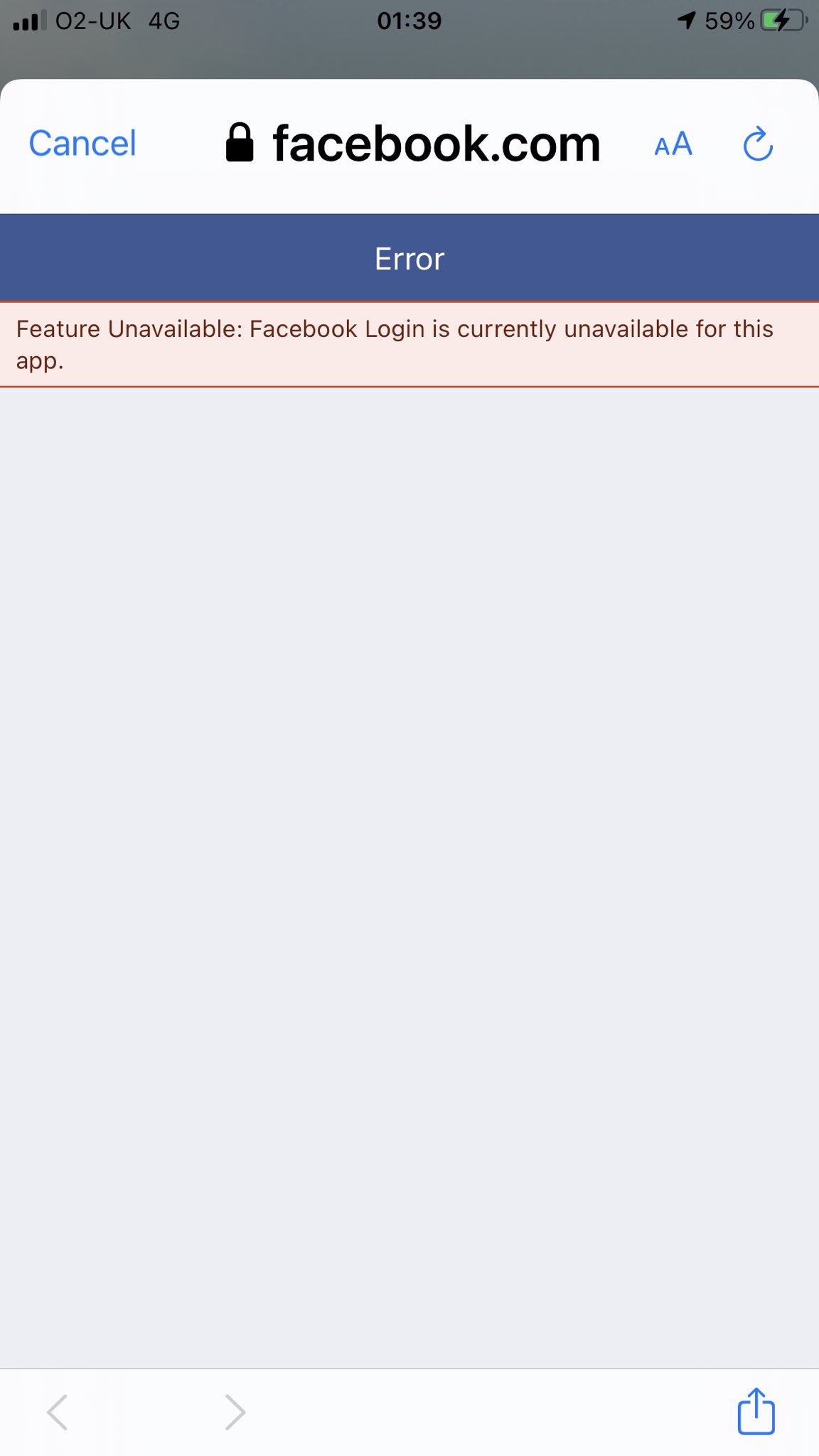 I get an error message when I try to login using Facebook Login