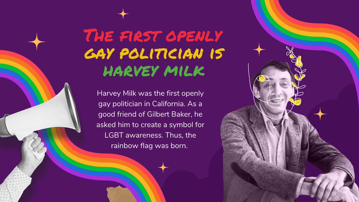 snhs_ssg's tweet photo. "Simula ng Bahaghari"
(History of Pride Month)

Pangalawang Kulay🟧(Kahel) : 

📍The Pride Flag was created in 1978 by artist Gilbert Baker.

📍The first openly gay politician is Harvey Milk.

#PangalawangKulayKahel
#SimulaNgBahaghari https://t.co/9WtVvjGQ1m