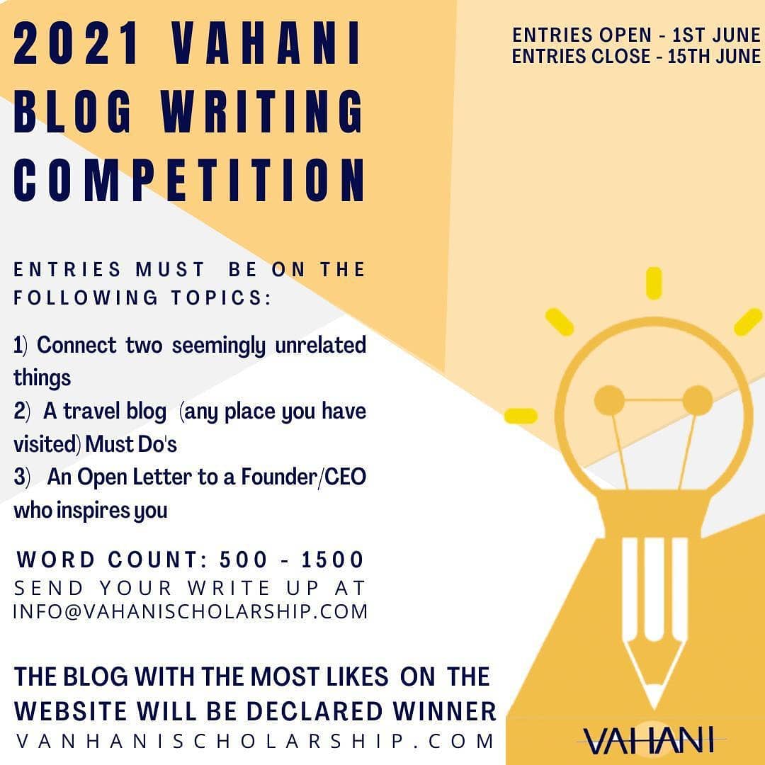 Vahani_Scholar's tweet image. Vahani Blog Writing Competition for our scholars.

The article with the most reads will be declared a winner and will receive an exciting prize.
Articles will be published on the website on 16th June 12 noon and will be evaluated till 30th June 6:00 PM.

#blogcompetition #vahani