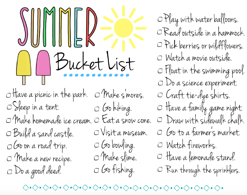 Wishing our JSECC Families a wonderful summer making memories with your children!  Here is a great summer bucket list!