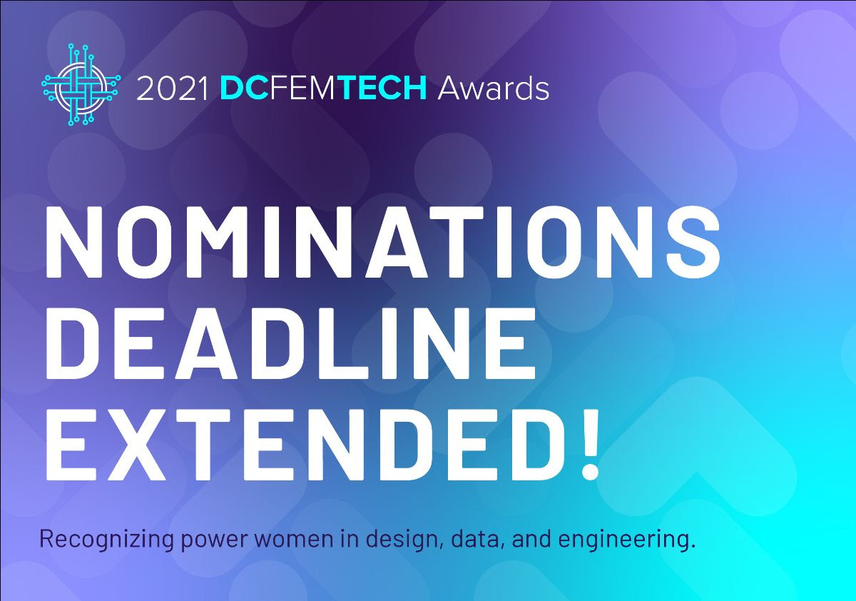 DCFemTech's tweet image. It's your last chance! The 2021 #DCFemTech Award nominations close today at 11:59 pm.
Know someone amazing who codes, designs, or works with data? Are you one? Nominate yourself or others today: form.typeform.com/to/ZP1XcJcs?mc….
#DCTech #WomenInTech #WomenInSTEM