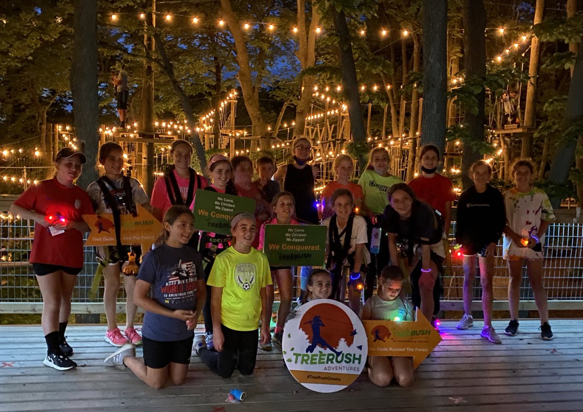 UnitedAssociat4's tweet photo. The U12G team had a fun end of season party @TreeRushOmaha in Fontenelle Forest. It was a game of “eye spy” trying to spot all the girls in the trees. Great season players & coaches! Already excited for next season! #GoUnited #Ourjerseysglow #celebrateourplayers #unitedfirst https://t.co/Sf9WxF25RE