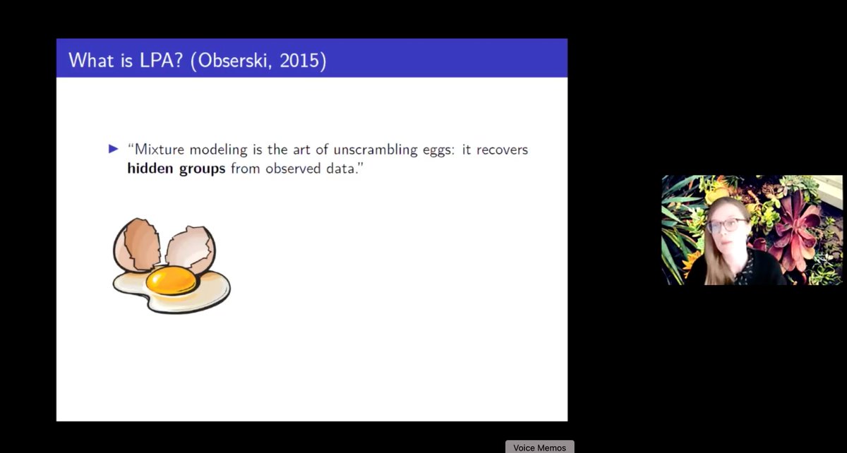 <a href="/DallasRladies/">RLadies Dallas</a> thanks @danicaslavish for her talk on "Latent Profile Analysis w/ tidyLPA", or, alternatively, "How to Unscramble an Egg" 🍳

Video: youtu.be/LzWITnrIrtc

Contact <a href="/SydeakaWatson/">Sydeaka Watson</a> or visit meetup.com/rladies-dallas 

#rstats #rladies #DataScience <a href="/RLadiesGlobal/">R-Ladies Global</a>