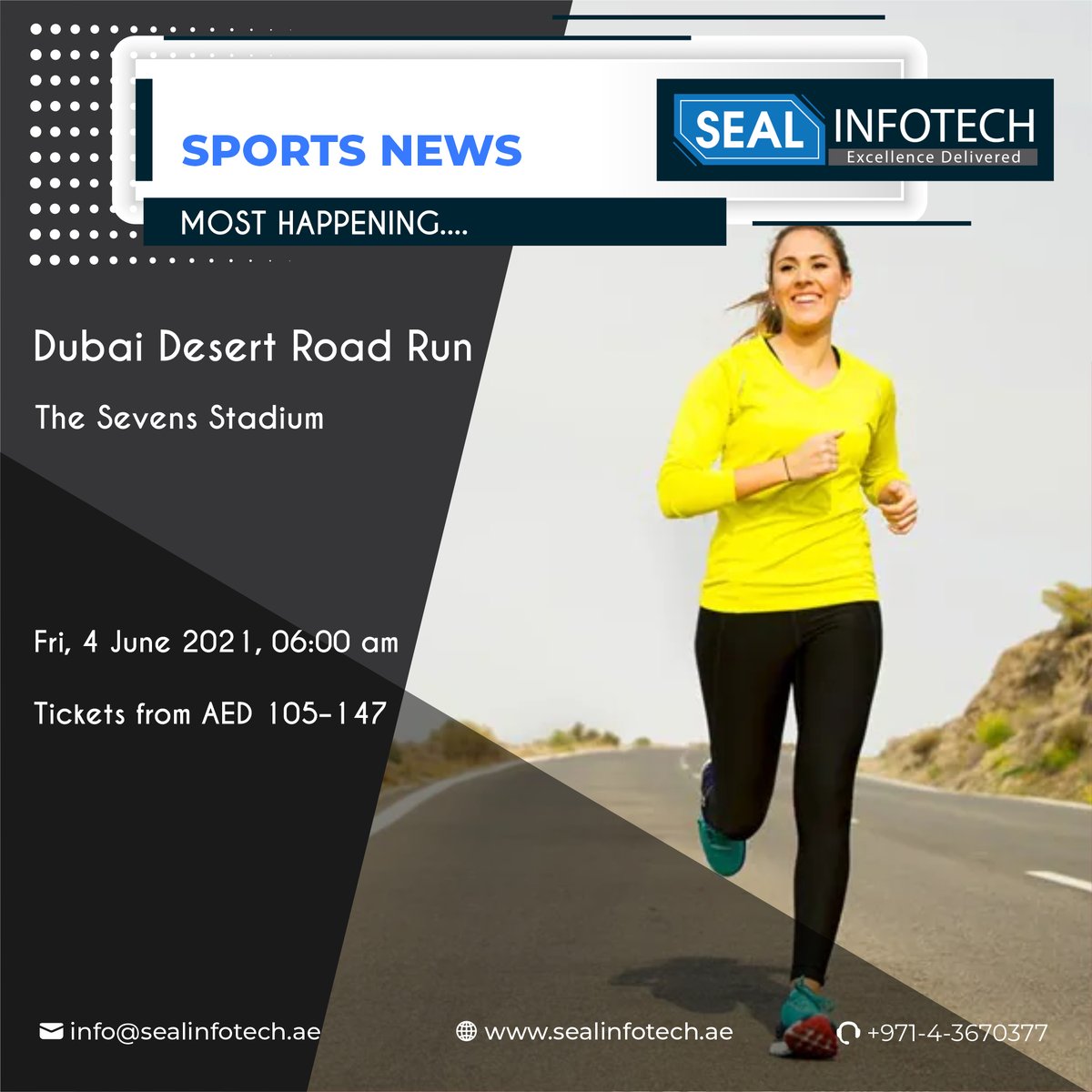 Sports News:

Dubai Desert Road Run: June 2021

Venue: The Sevens Stadium, Dubai

Date & Time: Fri, 4 June 2021, 06:00 am

Tickets from AED 105 – 147
For more details, visit: visitdubai.com/en/whats-on/du…
#sealinfotech #uaerunners #dubairunners #dubairunning #runningmotivation #fitness