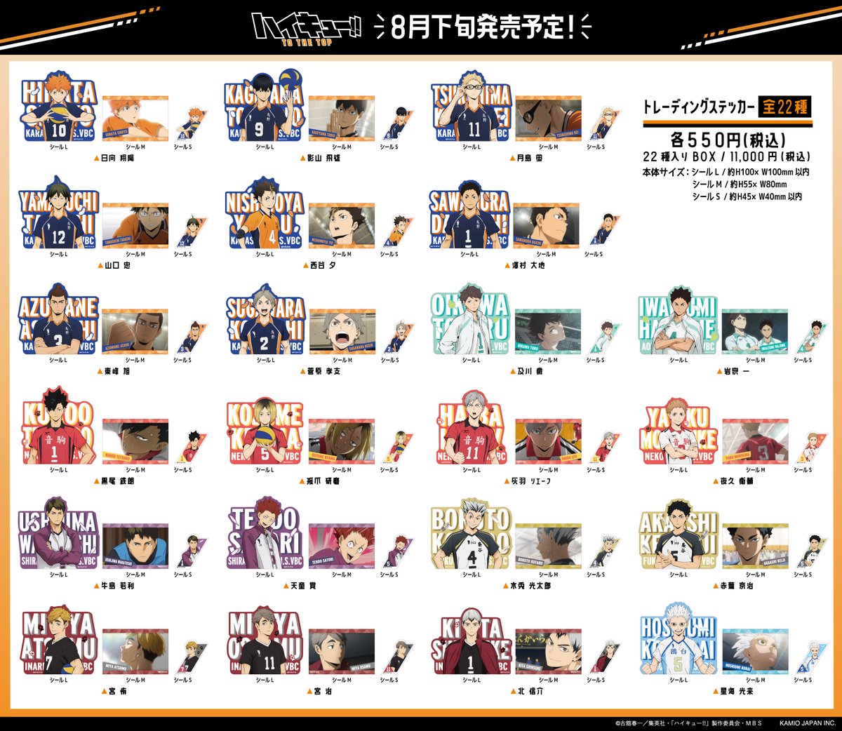 Uzivatel カミオジャパンアニメグッズ Na Twitteru カミオジャパンから Tvアニメ ハイキュー To The Top の新商品 トレーディングステッカーが8月下旬発売予定 1パックにl M Sサイズのステッカーが1枚ずつ入ってます 詳しくはこちらをチェック T Co