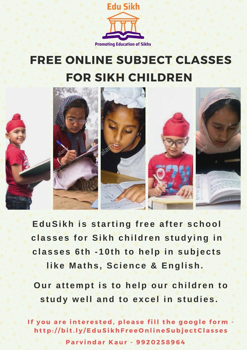 edusikh's tweet photo. EduSikh is organizing free after school classes for Sikh children in the 6th to 10th standard. 
Please fill in this form to join

https://t.co/XFsSaDprRQ https://t.co/b78Y5MfGPv