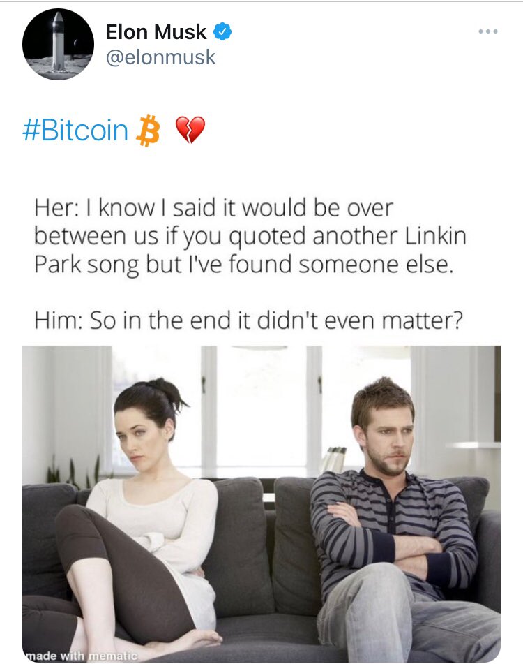 引用林肯公园的歌=指责比特币挖矿不环保，找到别人了=找到狗狗币了。#马斯克