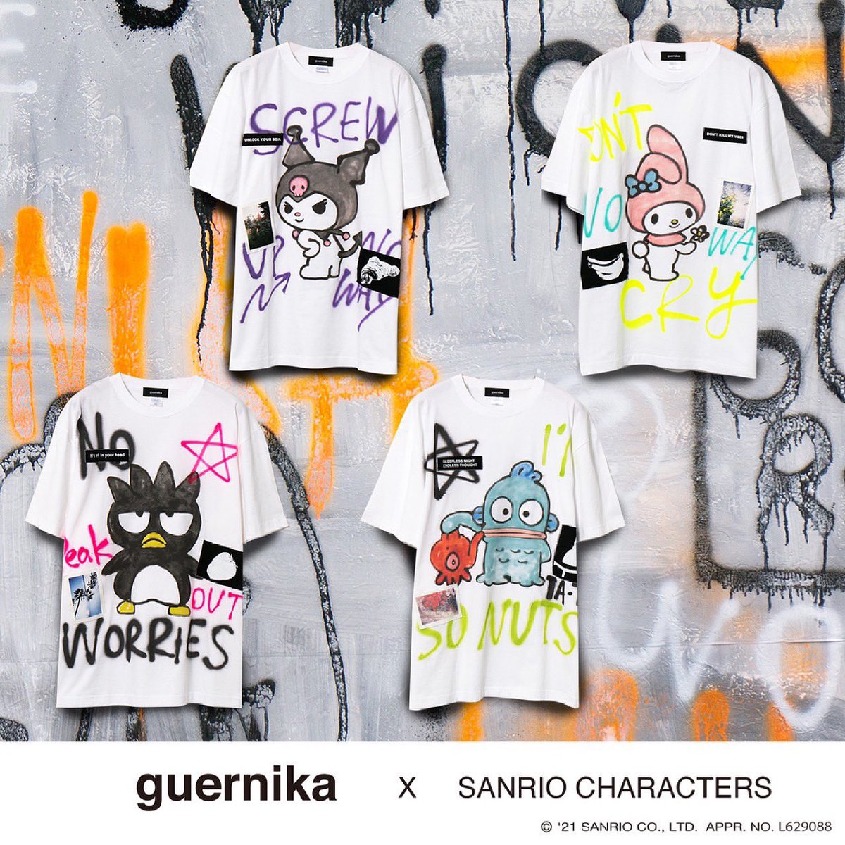 RFminamisenba's tweet photo. 【guernika×Sanrio characters】
new arrival

サンリオキャラクターズとのコラボレーションアイテムが本日から発売開始！

第 1 弾はマイメロディ、クロミ、バッドばつ丸、ハンギョドンの 4 種類。
アーティストによって描かれたキャラクターに加え、1 点ずつハンドペイントも施されています。 https://t.co/4uBvBSRB4T