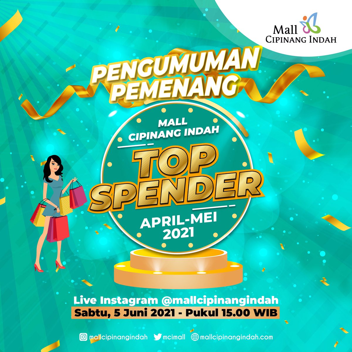 Hari Sabtu besok akan ada pengumuman siapa pemenang Mall Cipinang Indah Top Spender April-Mei 2021

Penasaran kan sipa yang akan membawa pulang hadiah utama LED TV 29" dan hadiah hadiah lainnya

Nantikan di live instagram @/mallcipinangindah
Sabtu, 5 Juni 2021 Pukul 15.00 WIB