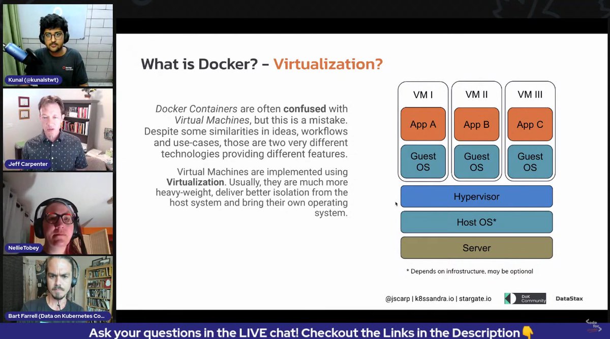 Samarstwt's tweet photo. Attended a wonderful session yesterday on @codeforcauseIn youtube channel. Got to know about docker with @jscarp's relatable analogies as well as much more on open source with interesting speakers.
Thanks @kunalstwt @jscarp @birthmarkbart @NelliesNoodles. https://t.co/CdHvsCZbgX