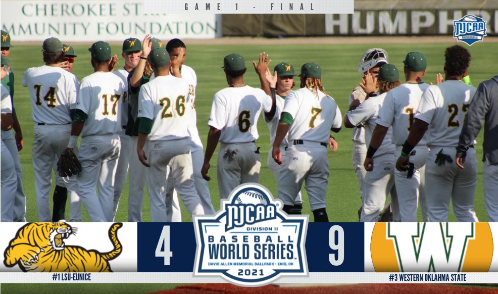 Game one ➡️ Western Oklahoma State

The Pioneers take the first game of the series, handing LSU-Eunice its first loss of the tournament and taking a 1-0 series lead!

🖥 njcaa.org/championships/…