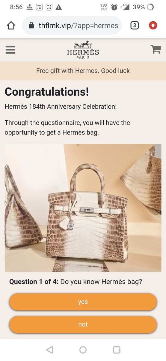 indunegi19's tweet photo. @Hermes_Paris  me and my friends have received a link https://t.co/PWHrAWNjpO which claim that we can get Hermes Bag!!! Pls Guide https://t.co/FM078MpAw9