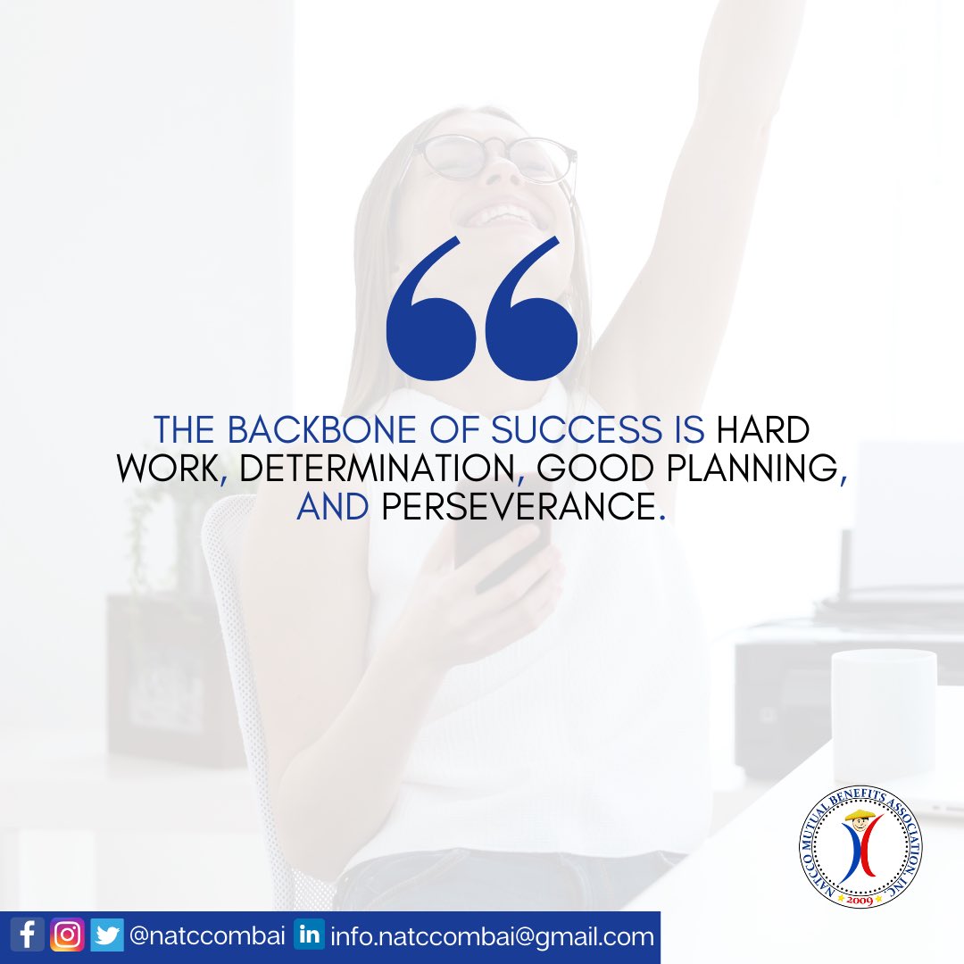 natccombai's tweet photo. The backbone of success is hard work, determination, good planning, and perseverance. - Mia Hamm

If you want success, never forget these four keys!

#natccombai #inspiration #beinspired #insurance #lifeinsuranceph #financialfreedomph #financialplanningph https://t.co/ytVUTkalXY