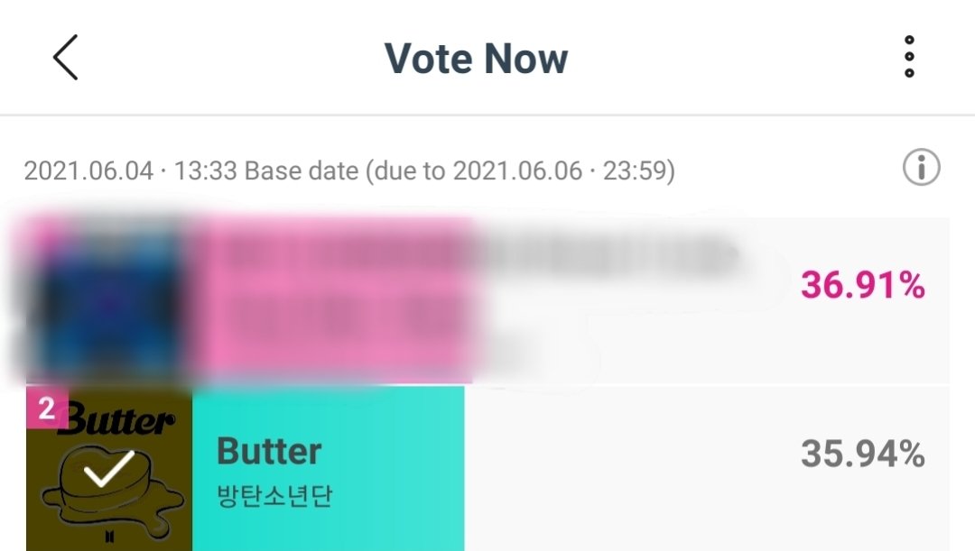 VoteWithARMY's tweet photo. ‼ "Butter" is a single, so it will have NO points for physical album sales.

This is why we need to win on the pre-voting polls (20% of the score)!

BTS only has ARMY 💜

Vote here: (https://t.co/3ODecse9AL)
Tutorial: (https://t.co/q7lUcd9VBX)

Ends: June 6, 11:59 PM KST https://t.co/P534pfZ0Cf