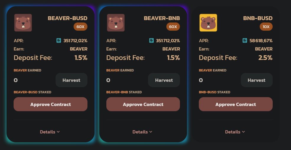 LuaScrypto's tweet image. New YIELDFARMING - BEAVER FARMING

Farm launch in 36 hours 
 EARLY

BEAVER

coolbeaver.digital

Supply : 5000 token
New BEAVER/block : 0.0005
Not many pools very good project

Token Still Low Price
#DeFi #YieldFarming #BSC #BinanceSmartChain      #PancakeSwap