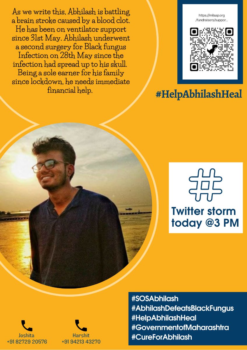 GuramBhaaji's tweet photo. My friend Abhilash, a grassroots social worker, is suffering from #BlackFungus 
He is a fighter, but needs your support in this critical time. 
Donate, share, amplify. 
https://t.co/B9BFHAwPWf
#SosAbhilash
#HelpAbhilash
#HelpAbhilashHeal 
@CMOMaharashtra 
@SonuSood 
@srinivasiyc https://t.co/TNzHUulHs9