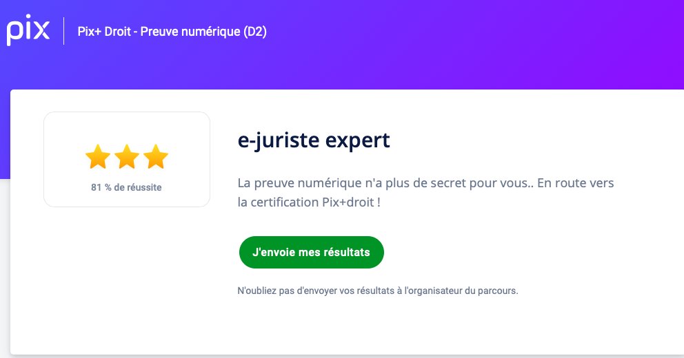Certification Pix et Pix+droit : mise en ligne du Domaine 2 - Preuve numérique. Les étudiants peuvent dorénavant se positionner sur l'ensemble des domaines de Pix+droit, nouvelle certification des compétences numériques dédiées aux métiers du droit.